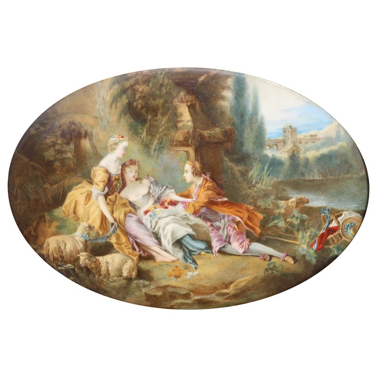 After François Boucher a French Oval Porcelain Plaque For Sale
