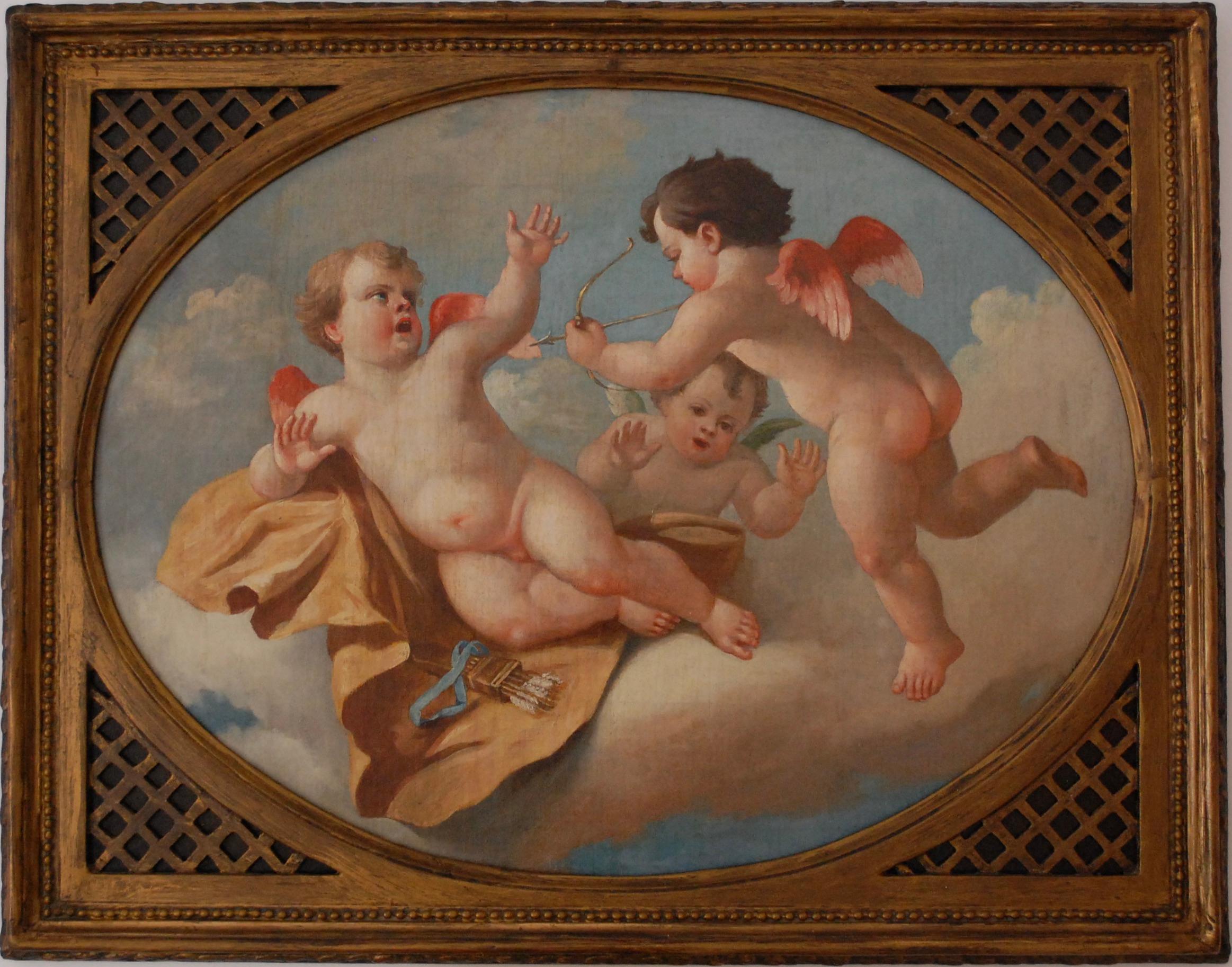  Cherubs Playing With Bow And Arrow  - Painting by (After) Francois Boucher