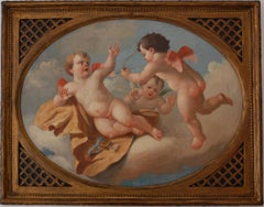 Pair of Antique French Paintings With Cherubs