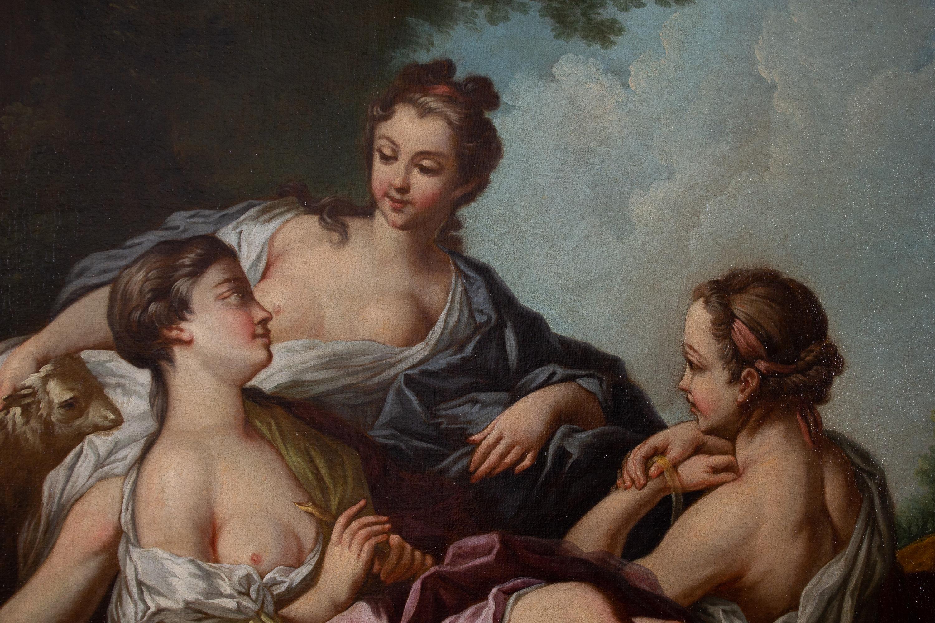 Paire de grandes peintures à l'huile françaises du 18ème siècle d'après François Boucher en vente 3