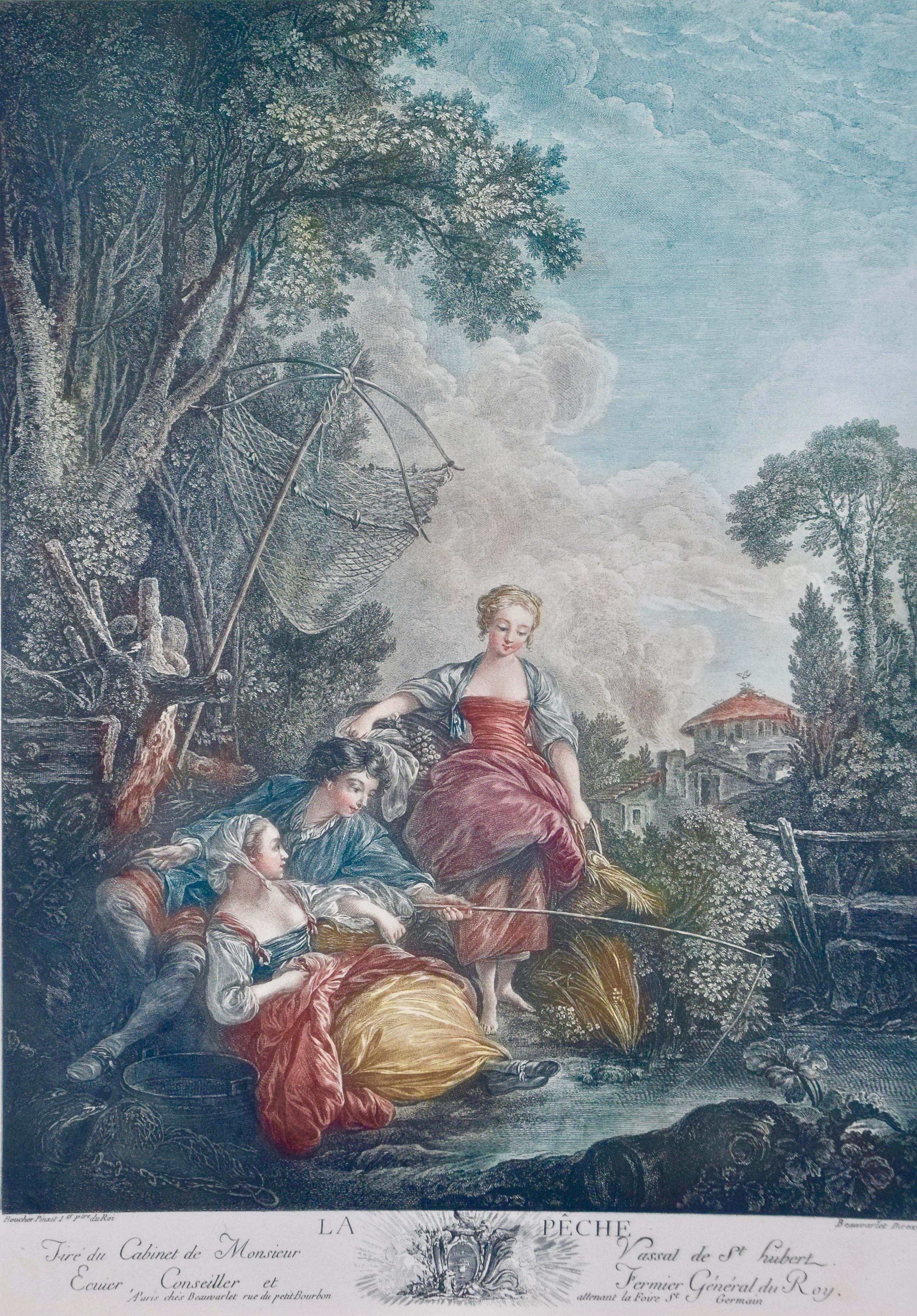 Pair of Hand-colored Romantic French Engravings after Francois Boucher  For Sale 4