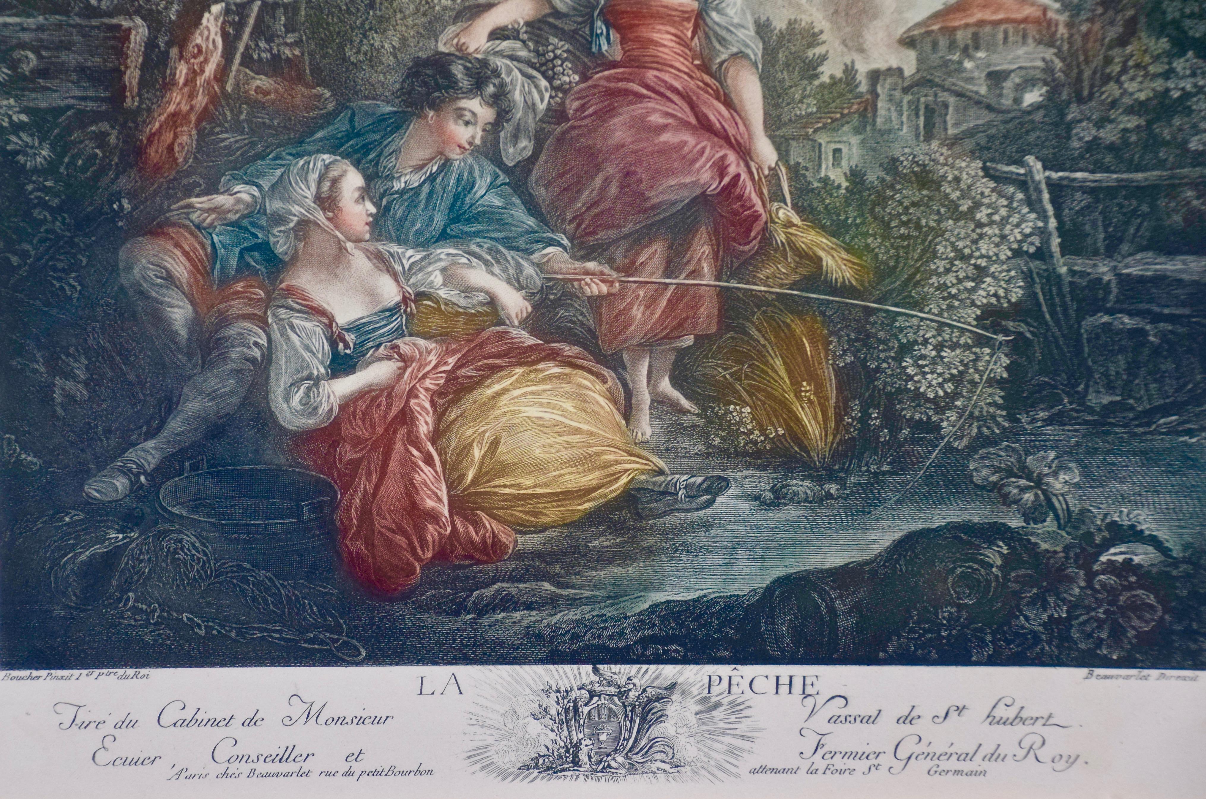 Pair of Hand-colored Romantic French Engravings after Francois Boucher  For Sale 5