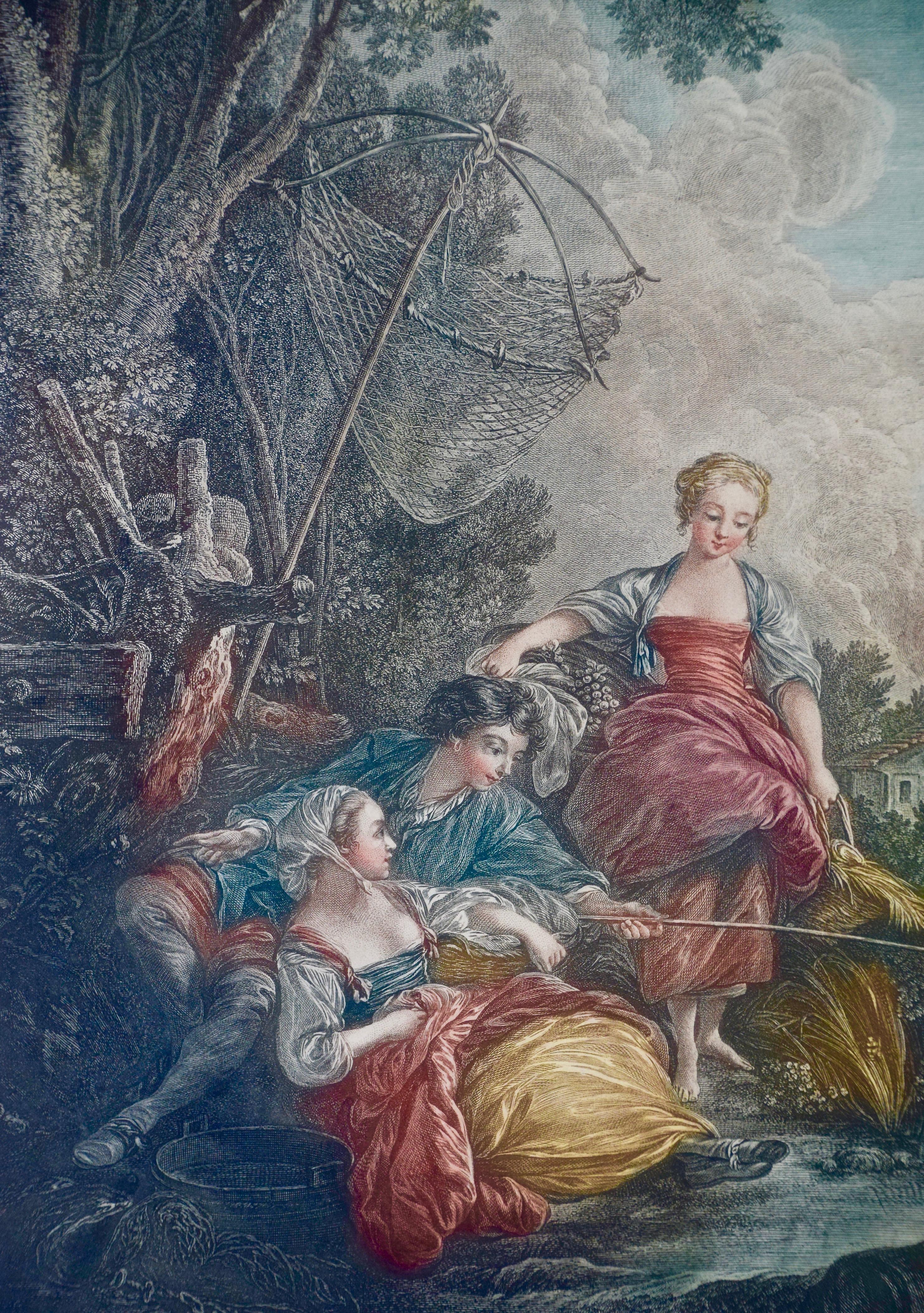 Pair of Hand-colored Romantic French Engravings after Francois Boucher  For Sale 6