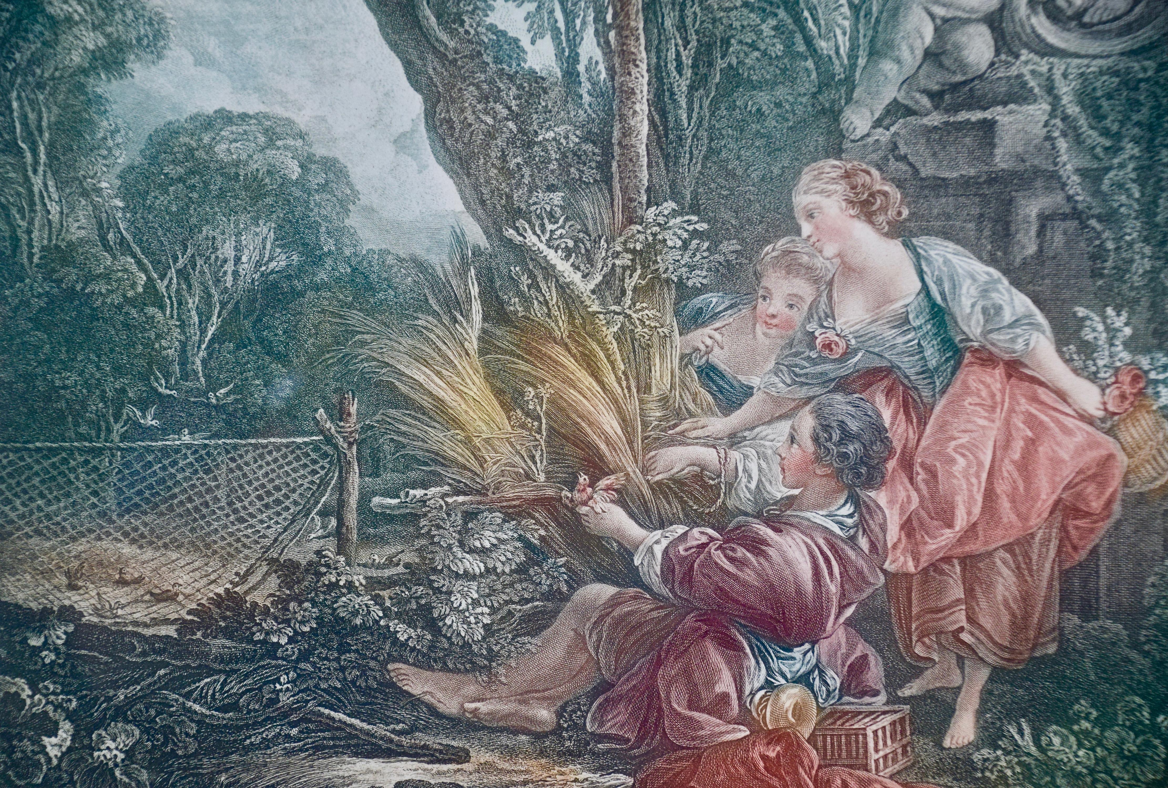 
Ein Paar französischer klassisch-romantischer Drucke, die im 18. Jahrhundert von Jacques-Firmin Beauvarlet (1731-1797) nach Gemälden von Francois Boucher geschaffen wurden  (1703-1770), der sowohl die Technik der Radierung als auch der Gravur