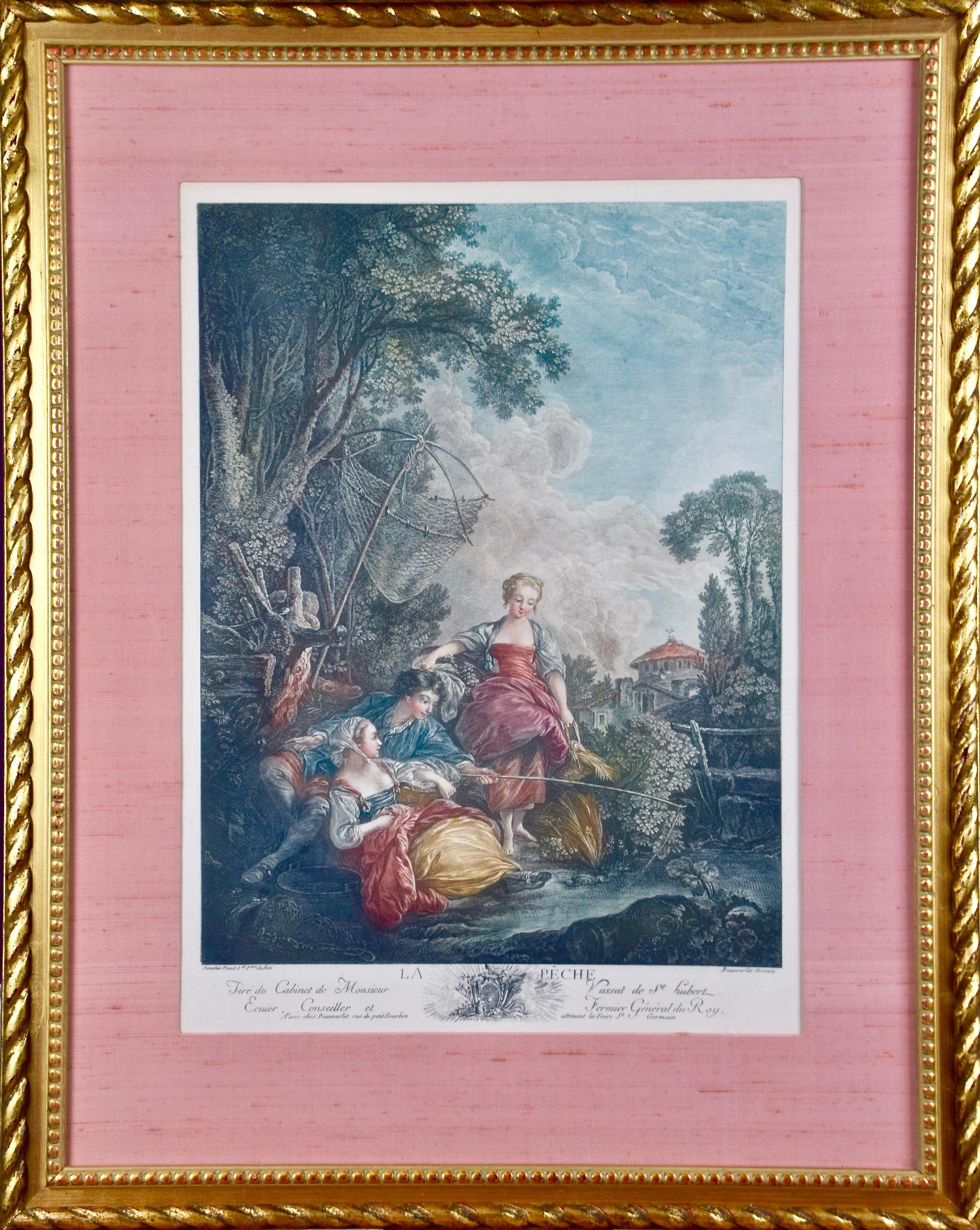 Pair of Hand-colored Romantic French Engravings after Francois Boucher  For Sale 3