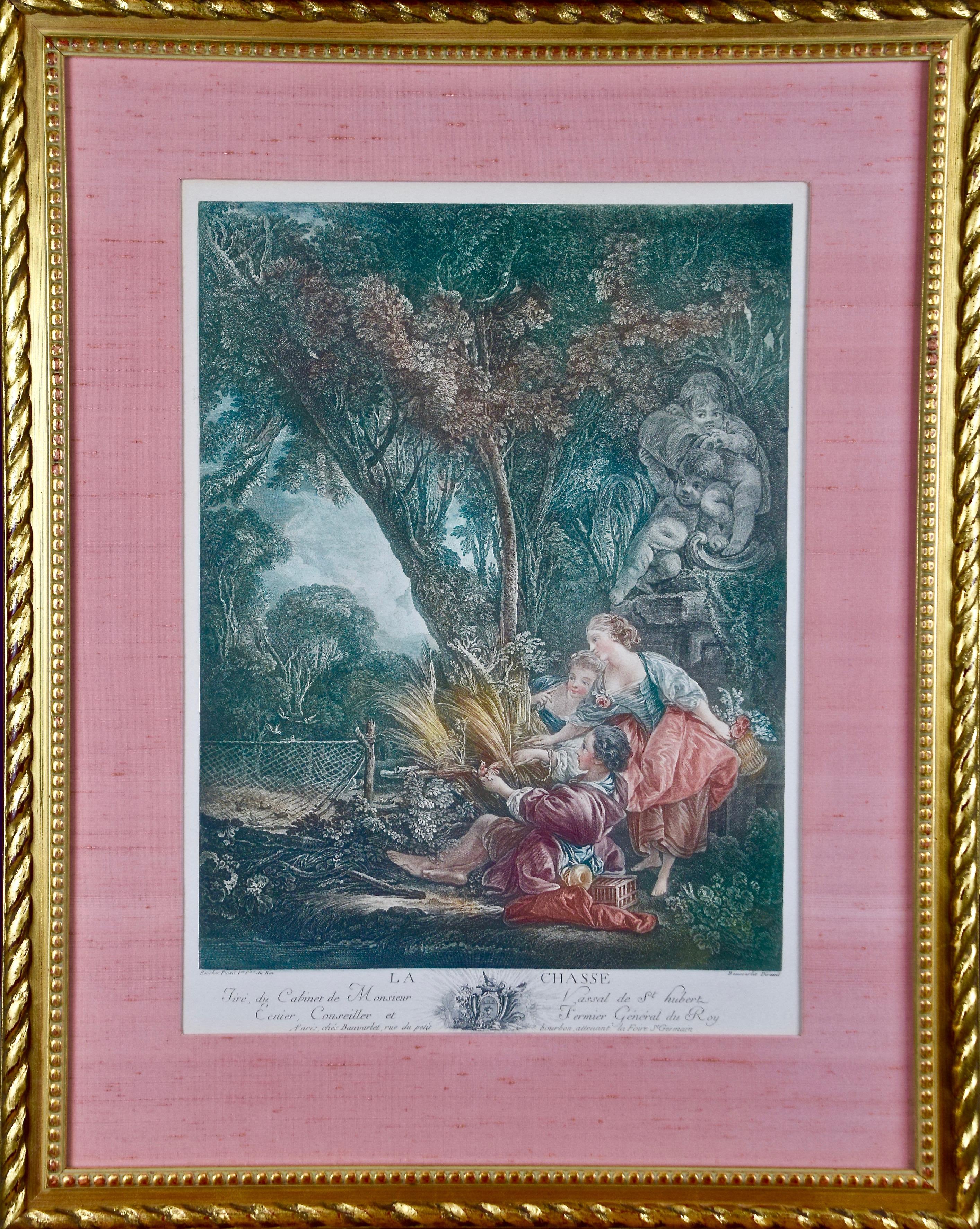 Pair of Hand-colored Romantic French Engravings after Francois Boucher  - Print by (After) Francois Boucher