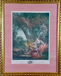 Pair of Hand-colored Romantic French Engravings after Francois Boucher