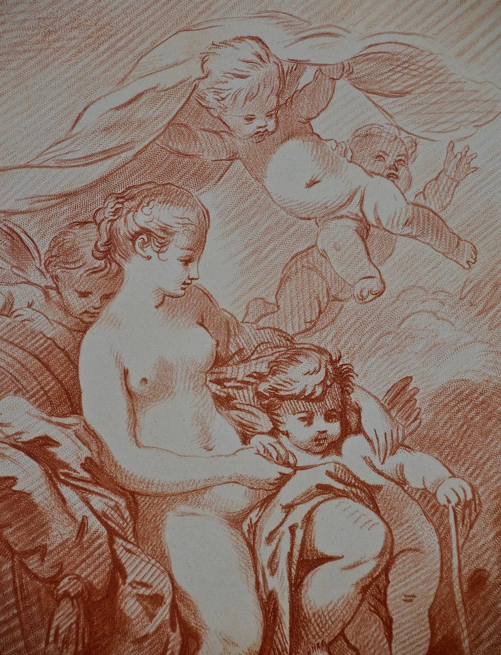 A Pair of Romantic Etchings of Women with Cherubs by Pequegnot after Boucher  2