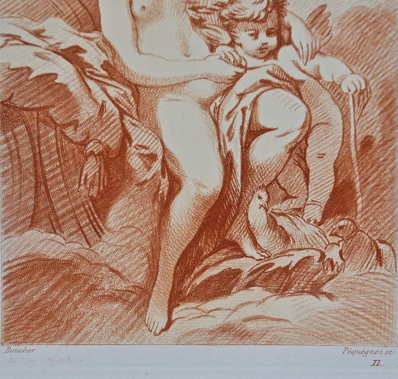 A Pair of Romantic Etchings of Women with Cherubs by Pequegnot after Boucher  3