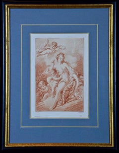 A Pair of Romantic Etchings of Women with Cherubs by Pequegnot after Boucher
