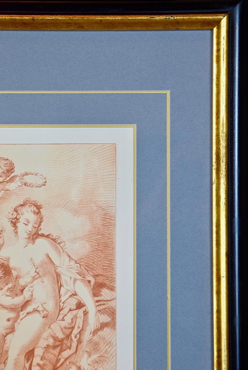 A Pair of Romantic Etchings of Women with Cherubs by Pequegnot after Boucher  - Rococo Print by (After) Francois Boucher