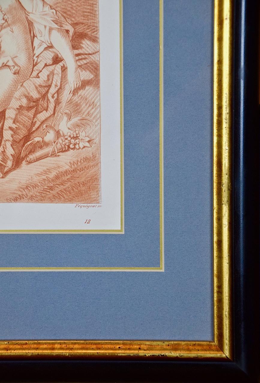 A Pair of Romantic Etchings of Women with Cherubs by Pequegnot after Boucher  - Gray Figurative Print by (After) Francois Boucher
