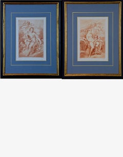 A Pair of Romantic Etchings of Women with Cherubs by Pequegnot after Boucher 