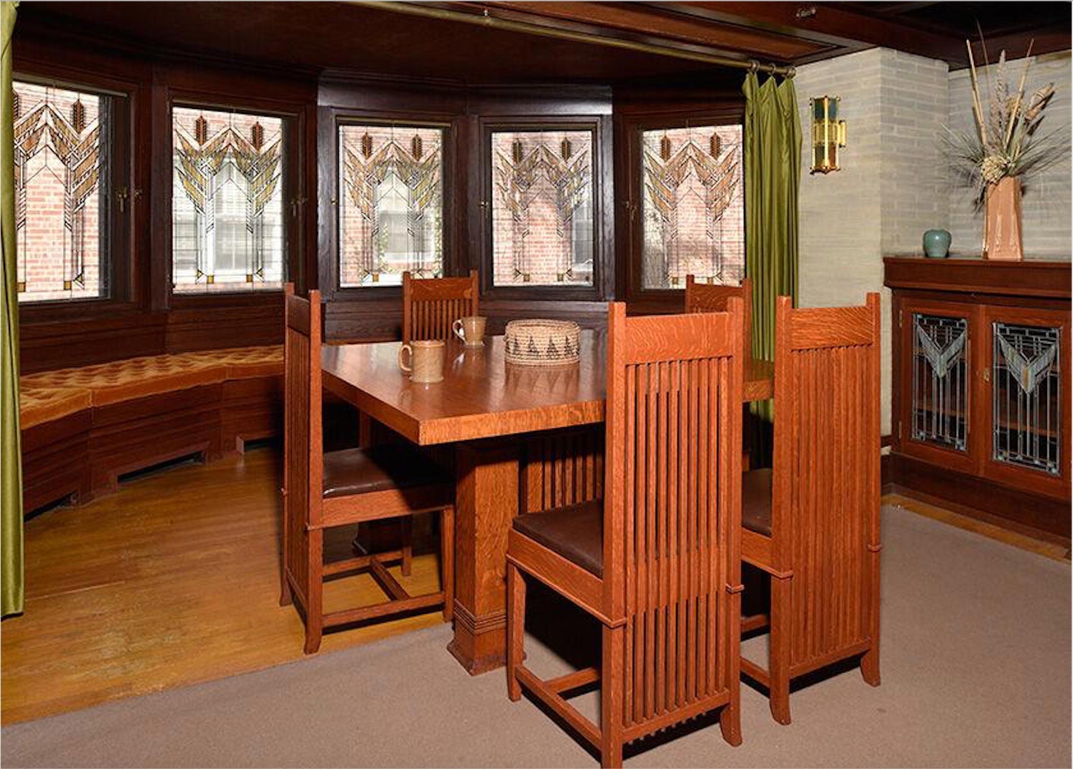 After Frank Lloyd Wright Dana Thomas House Arts & Crafts Oak Dining Table 5