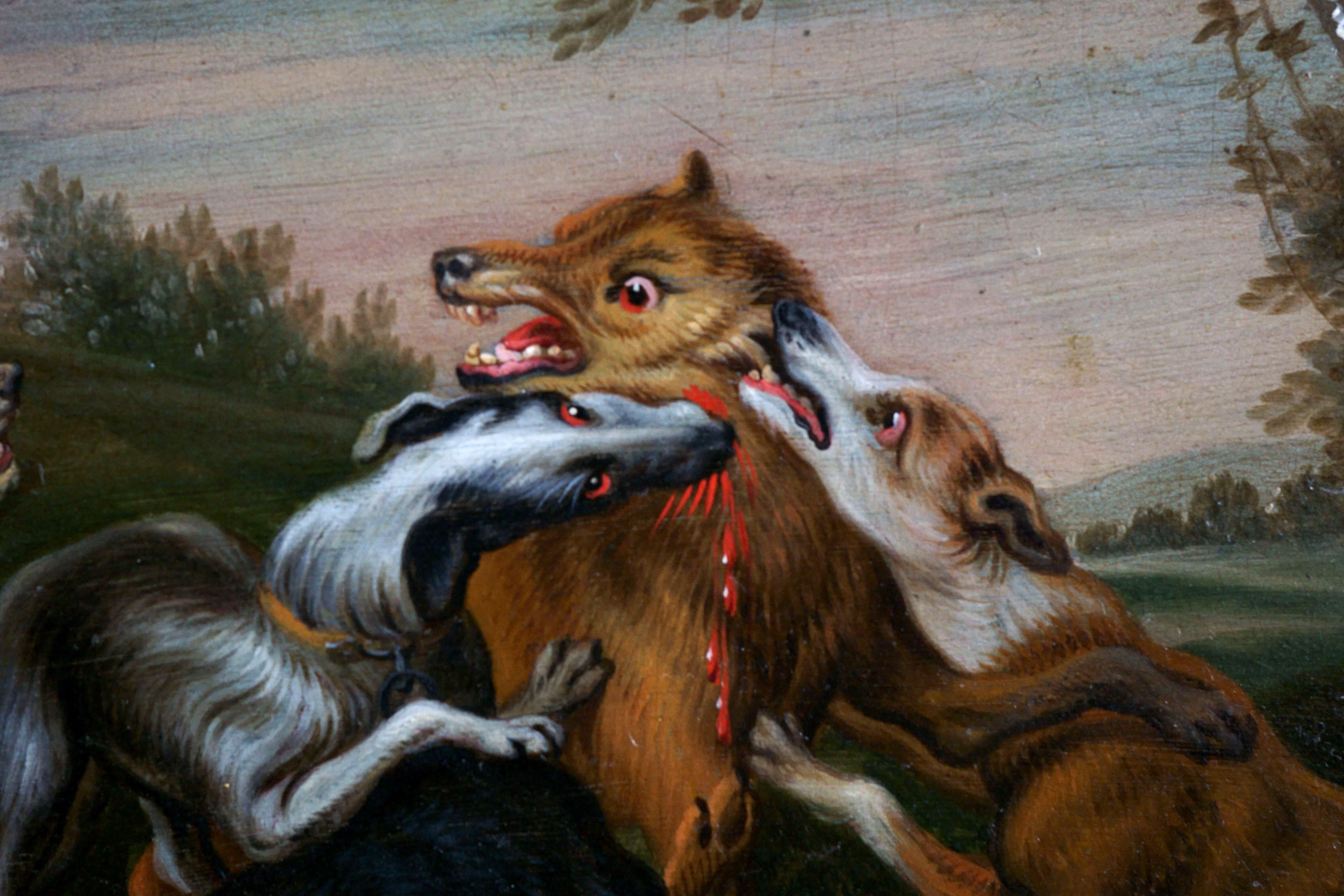 Flemish School of the 17th century Pair of Hunting Scenes Oil on Copper 7