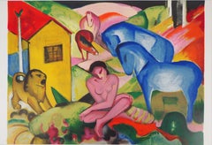 Eden with Blue Horses - Lithograph, Maeght 1962