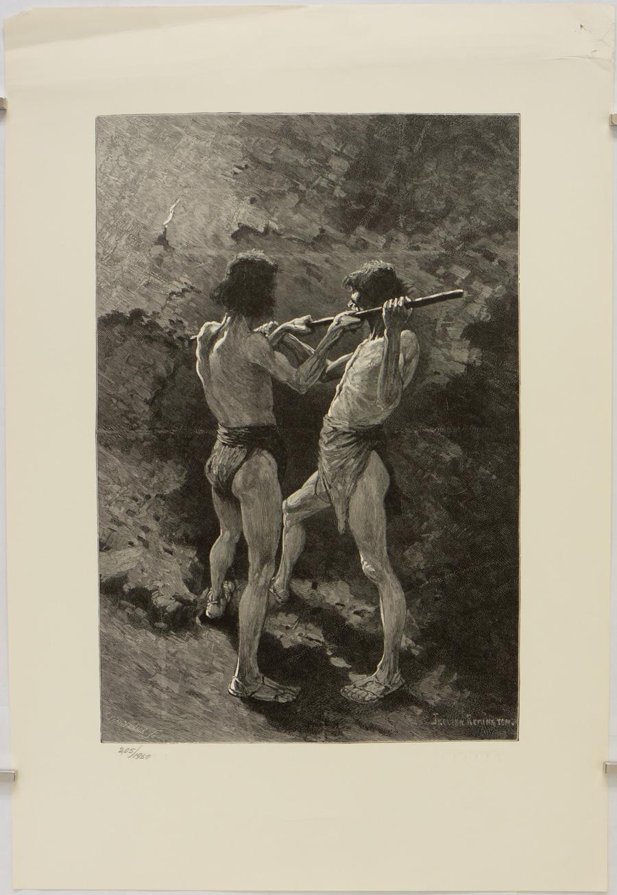 (after) Frederic Remington Portrait Print - Mexican Miners at Work-Drilling