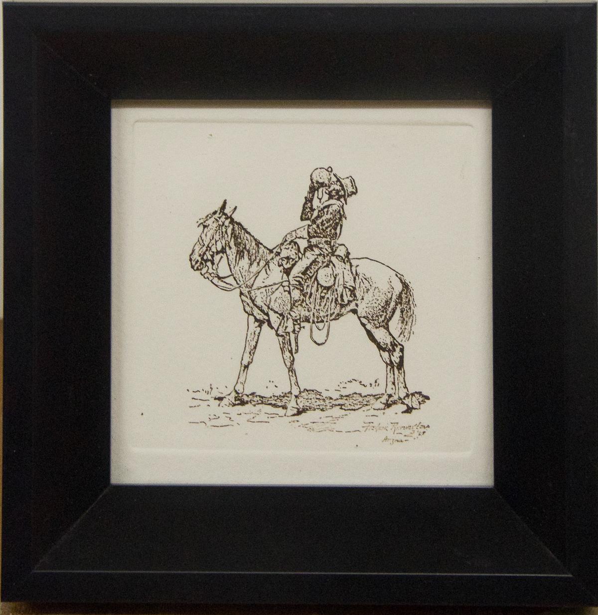 (after) Frederic Remington Animal Print - "Set of Four Remington Etchings" Framed, (Title Unknown) Framed, Plate Signed