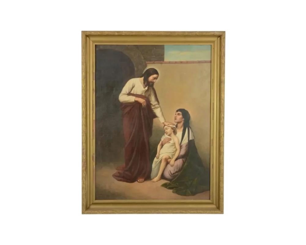 After Gabriel von Max. 19th century. Jesus Heals the Sick. Religious oil painting on canvas in wood frame. Unsigned. Measures: Sight 29