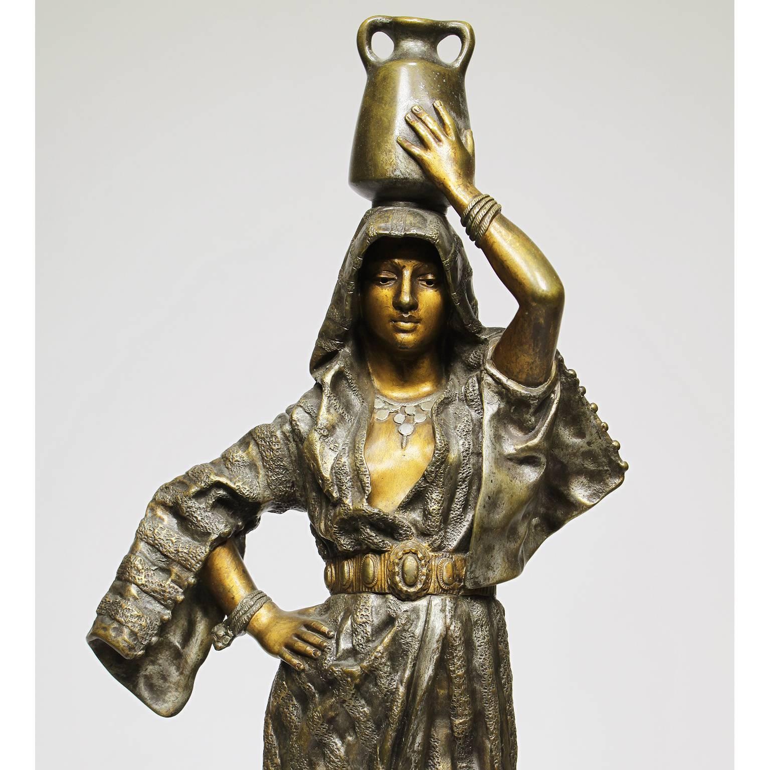 Belle sculpture orientaliste française du 19e-20e siècle en bronze patiné argenté et doré représentant 