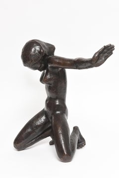 After Georg Kolbe Bronze Female Nude Sculpture Kneeling Woman or Grief
