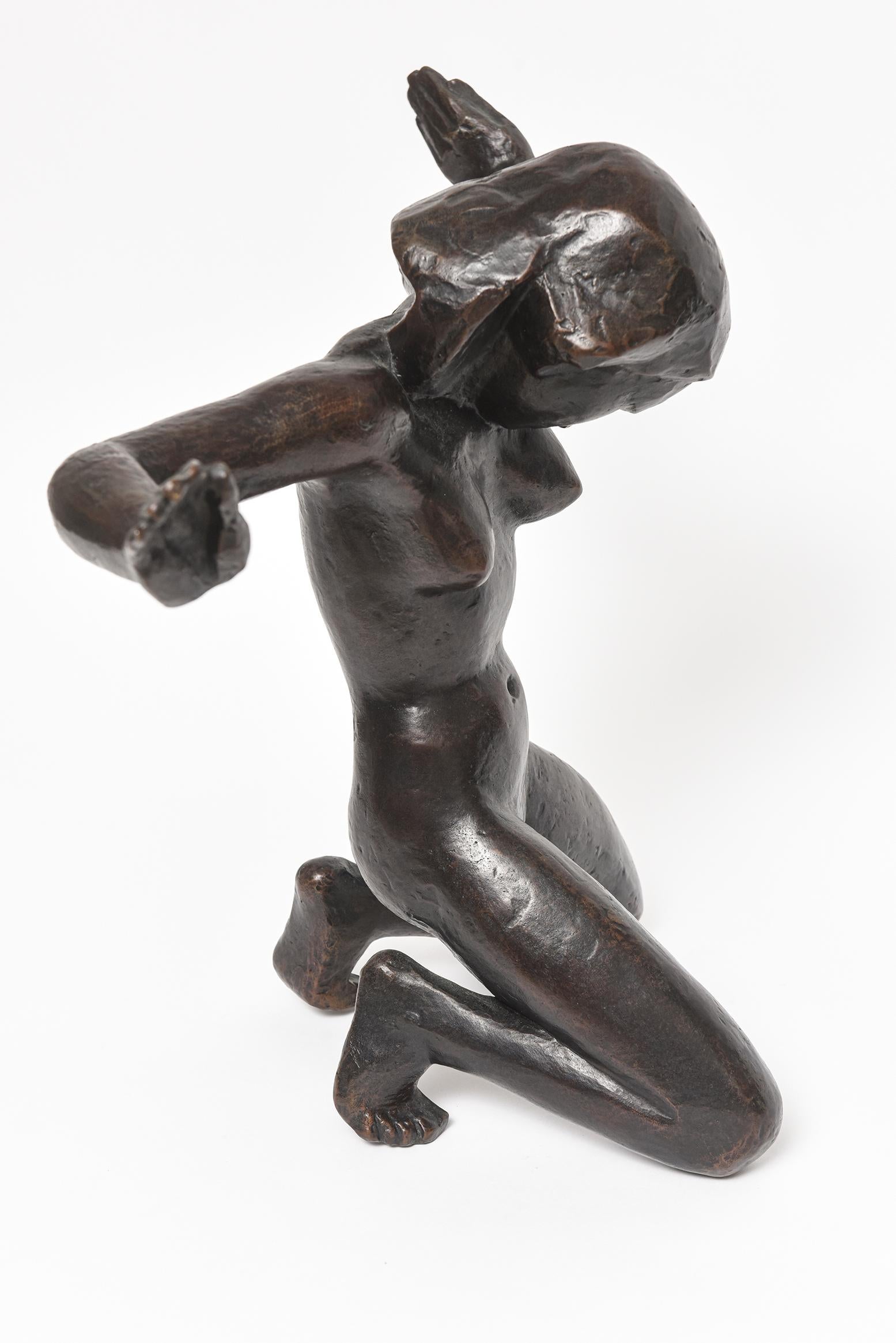 Cast After Georg Kolbe Bronze Female Nude Sculpture Kneeling Woman or Grief