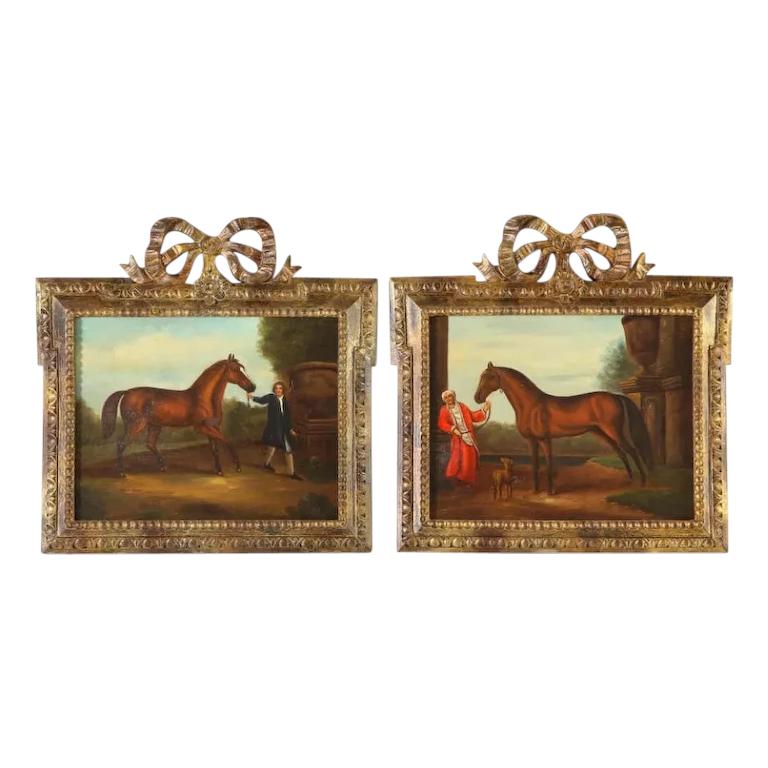 (After) George Stubbs Landscape Painting - After George Stubbs (1724 - 1806) A Pair Of Horse Equestrian Paintings in Frames