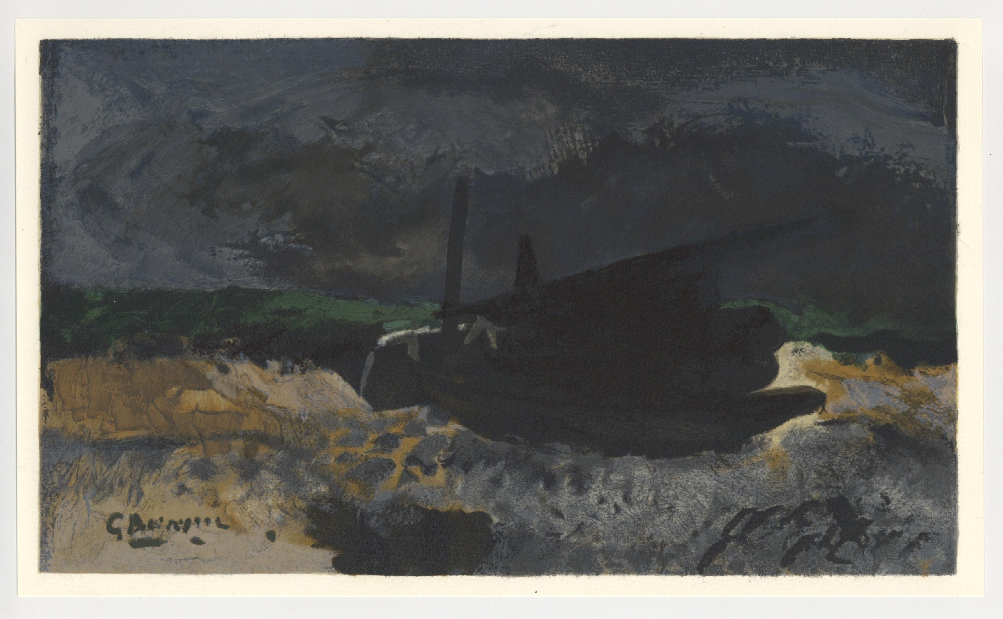"Barque sur les galets" lithograph - Print by (after) Georges Braque