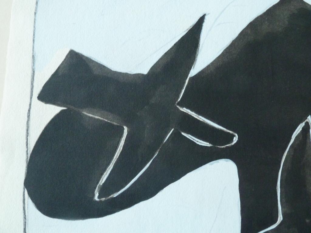 (nach) Georges Braque,  (1882 - 1963)
Les Oiseaux Noirs (Schwarze Vögel), 1956

Lithographie 
Gedruckt in der Werkstatt Jacomet
Auf Vellum 40 x 48 cm  (ca. 16 x 19 Zoll)
Gedruckte Unterschrift auf der Platte

INFORMATION : Aus der Mappe 