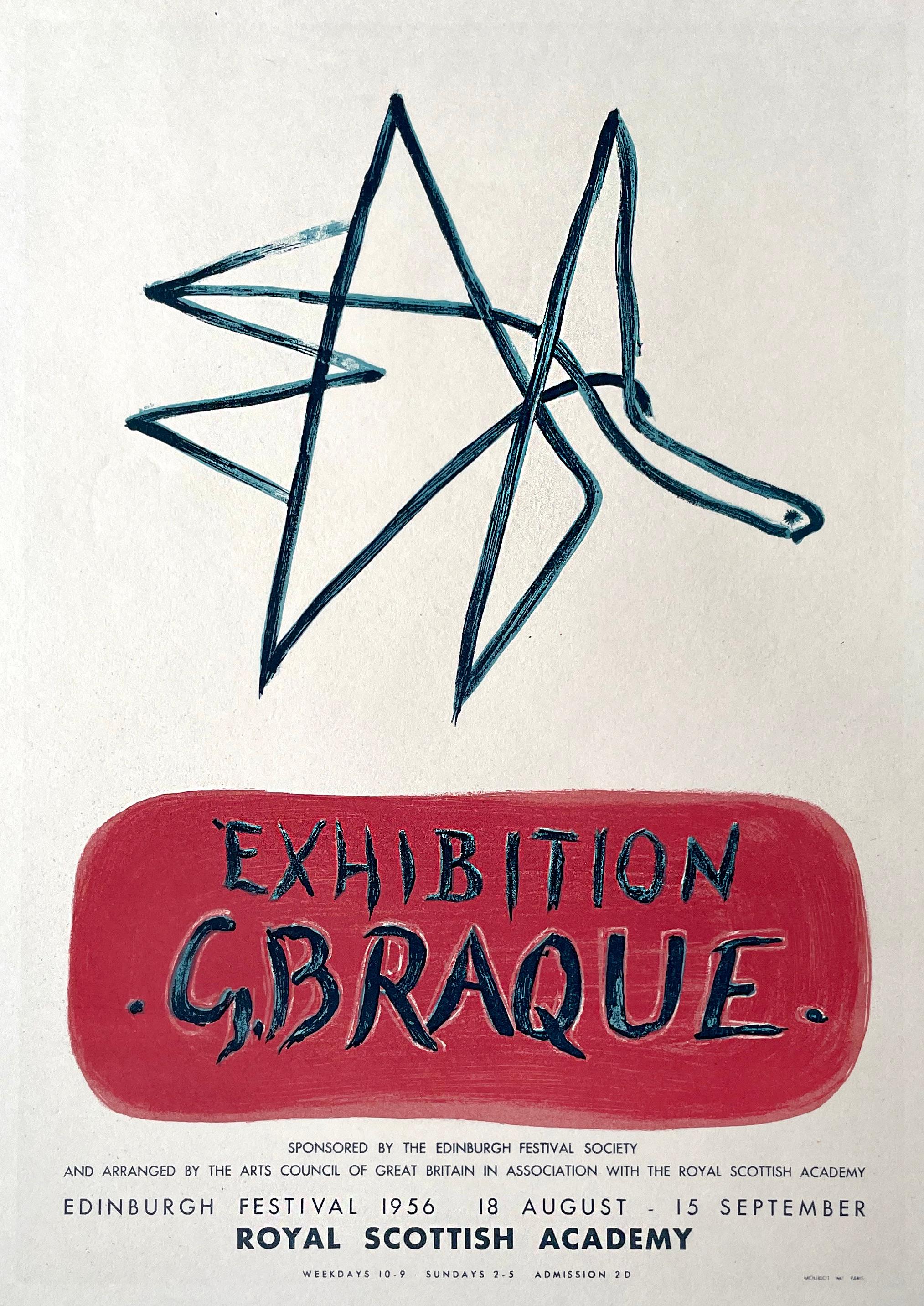 Cubist Exhibition Poster by Georges Braque, Modernist Mourlot Lithograph, 1959