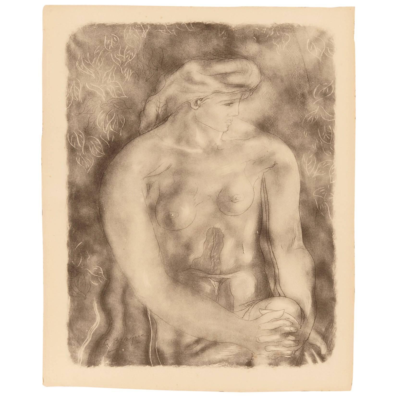 (after) Georges Braque Nude Print - Georges Braque Nude 1957 Collotype “Nu Aux Feulles”
