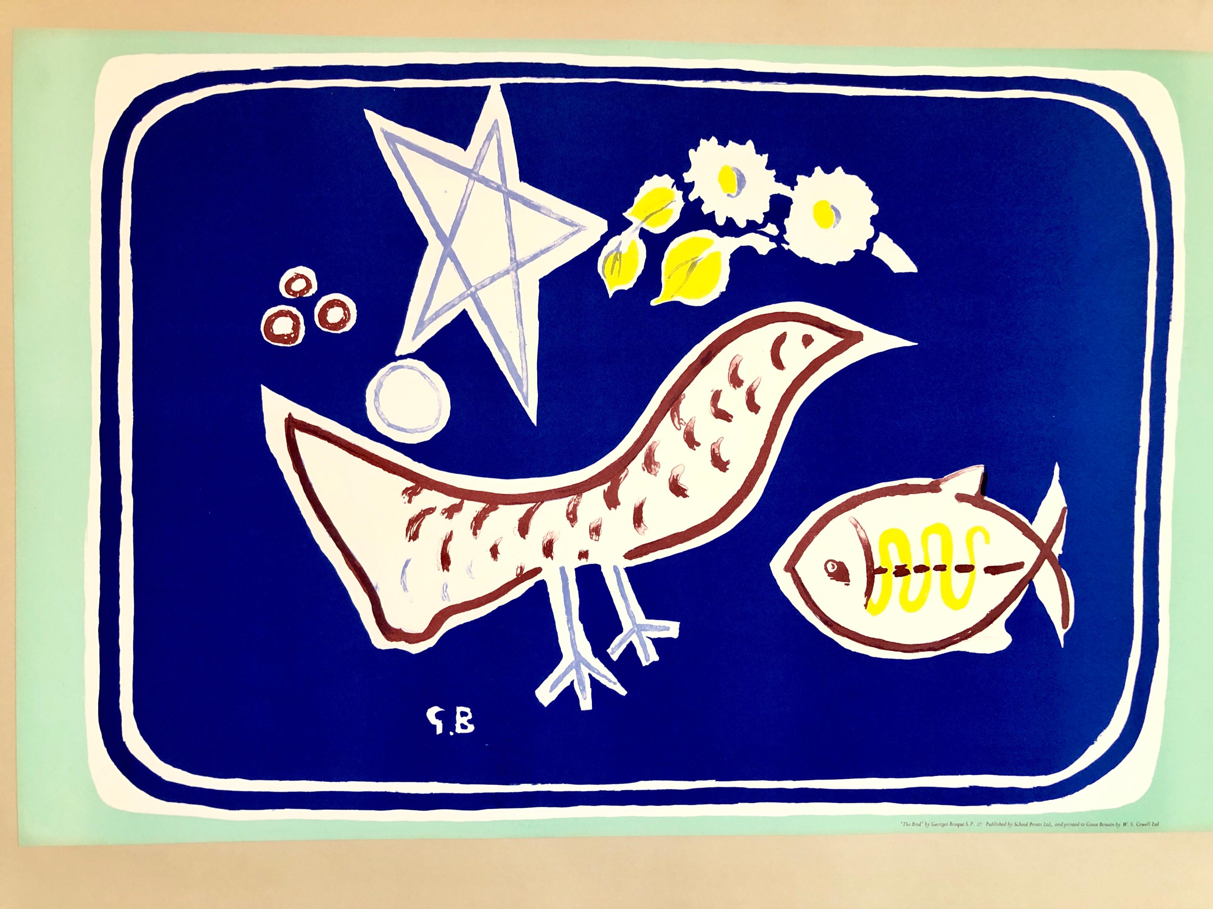 Georges Braque School Drucke Vogel, Fisch, Stern, Modernistische Zeichnungslithographie 