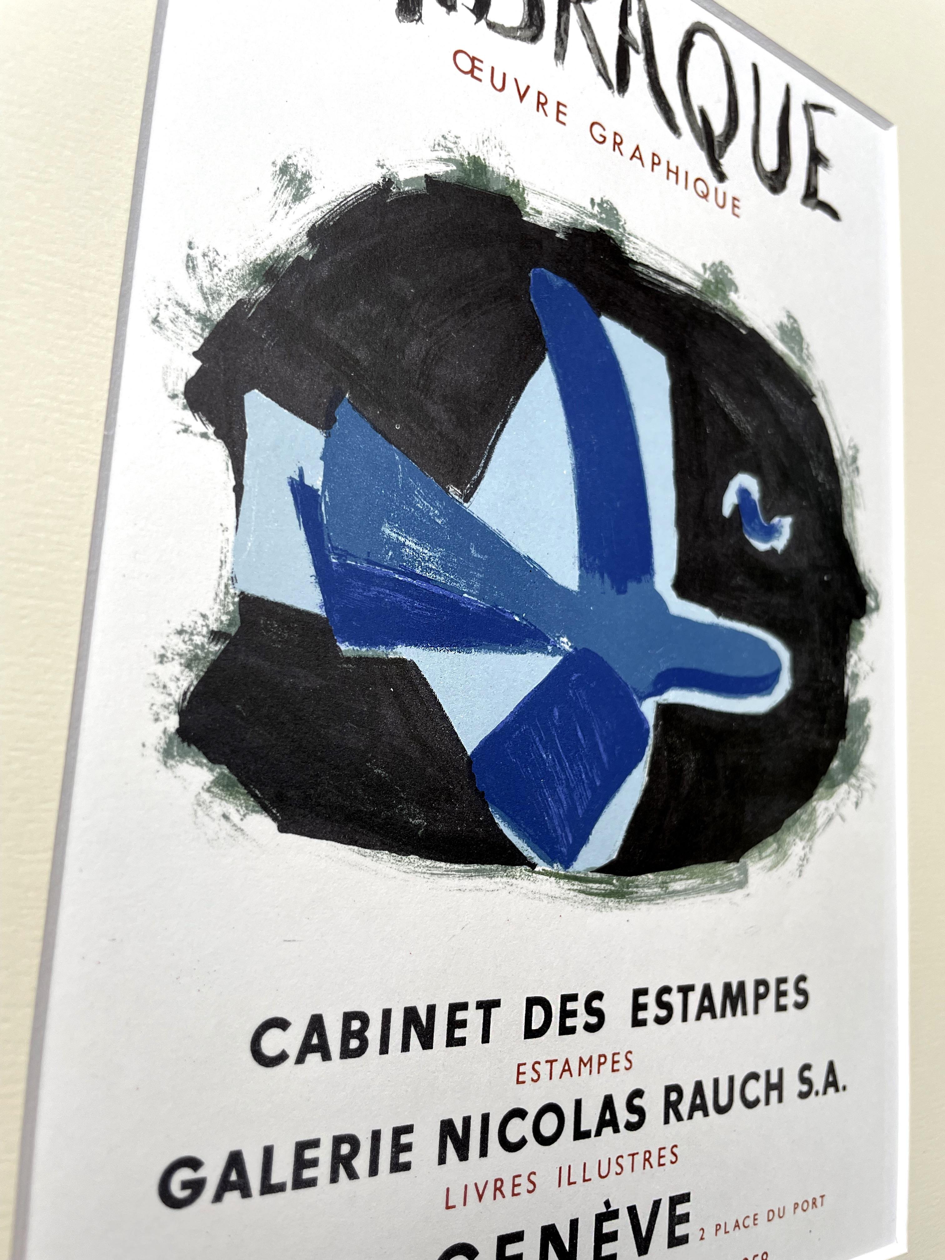 Affiche graphique d'une exposition d'œuvres d'art par Georges Braque, lithographie moderniste de 1959 - Print de (after) Georges Braque