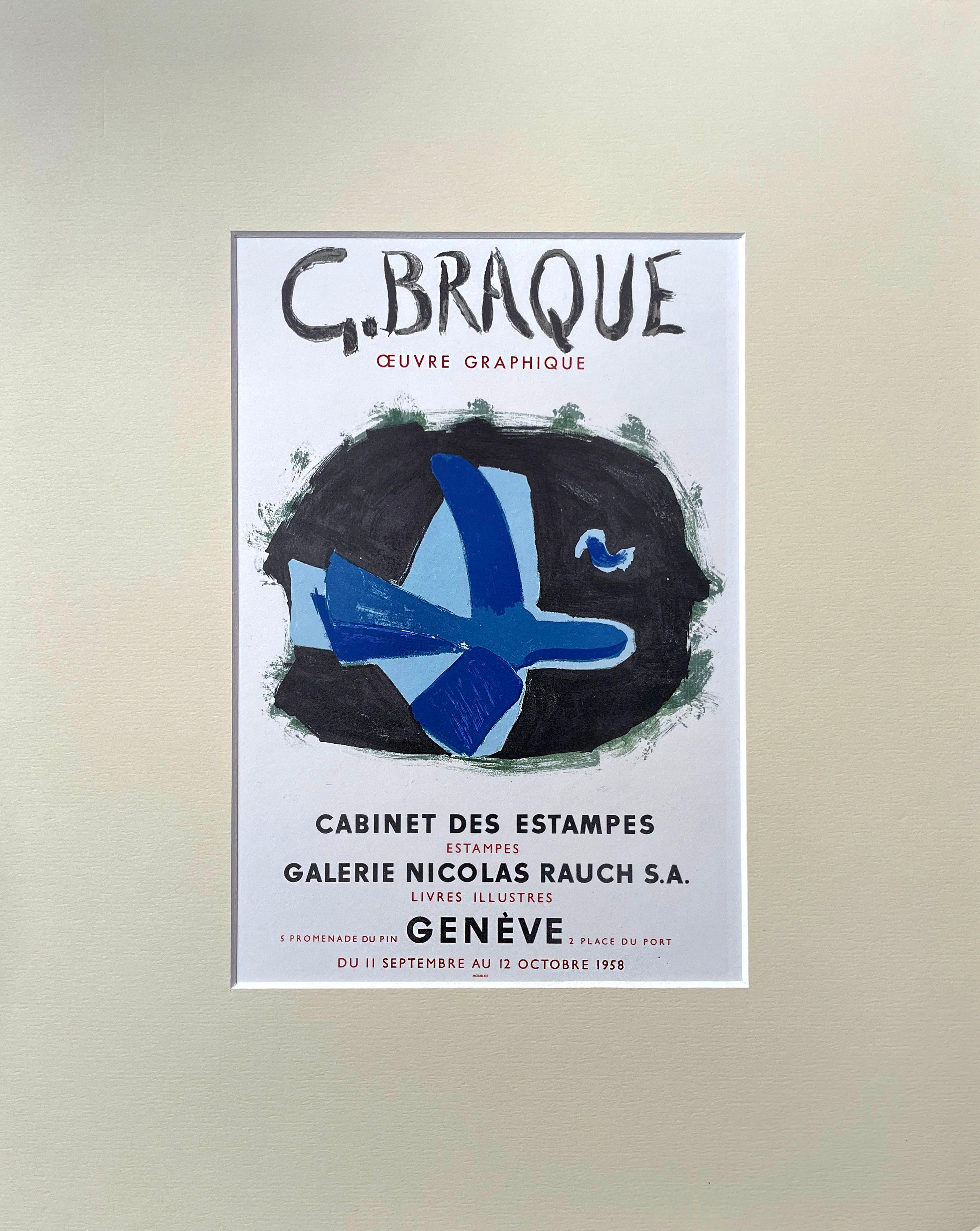 Affiche graphique d'une exposition d'œuvres d'art par Georges Braque, lithographie moderniste de 1959 - Cubisme Print par (after) Georges Braque