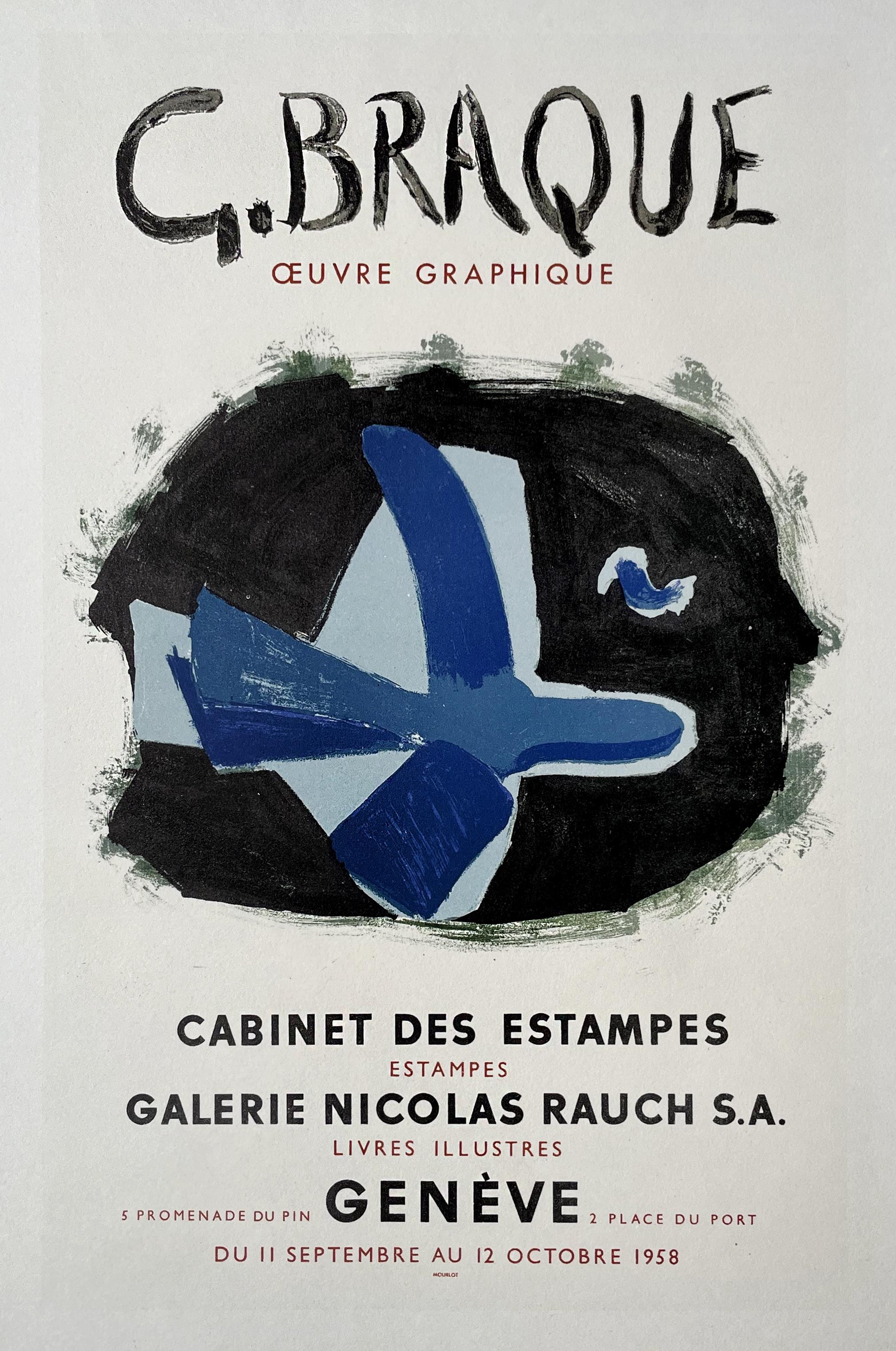 Muldyr Vant til gryde Abstract Art Exhibition Poster by Georges Braques, Modernist Lithograph  1959 For Sale at 1stDibs