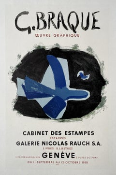 Affiche graphique d'une exposition d'œuvres d'art par Georges Braque, lithographie moderniste de 1959