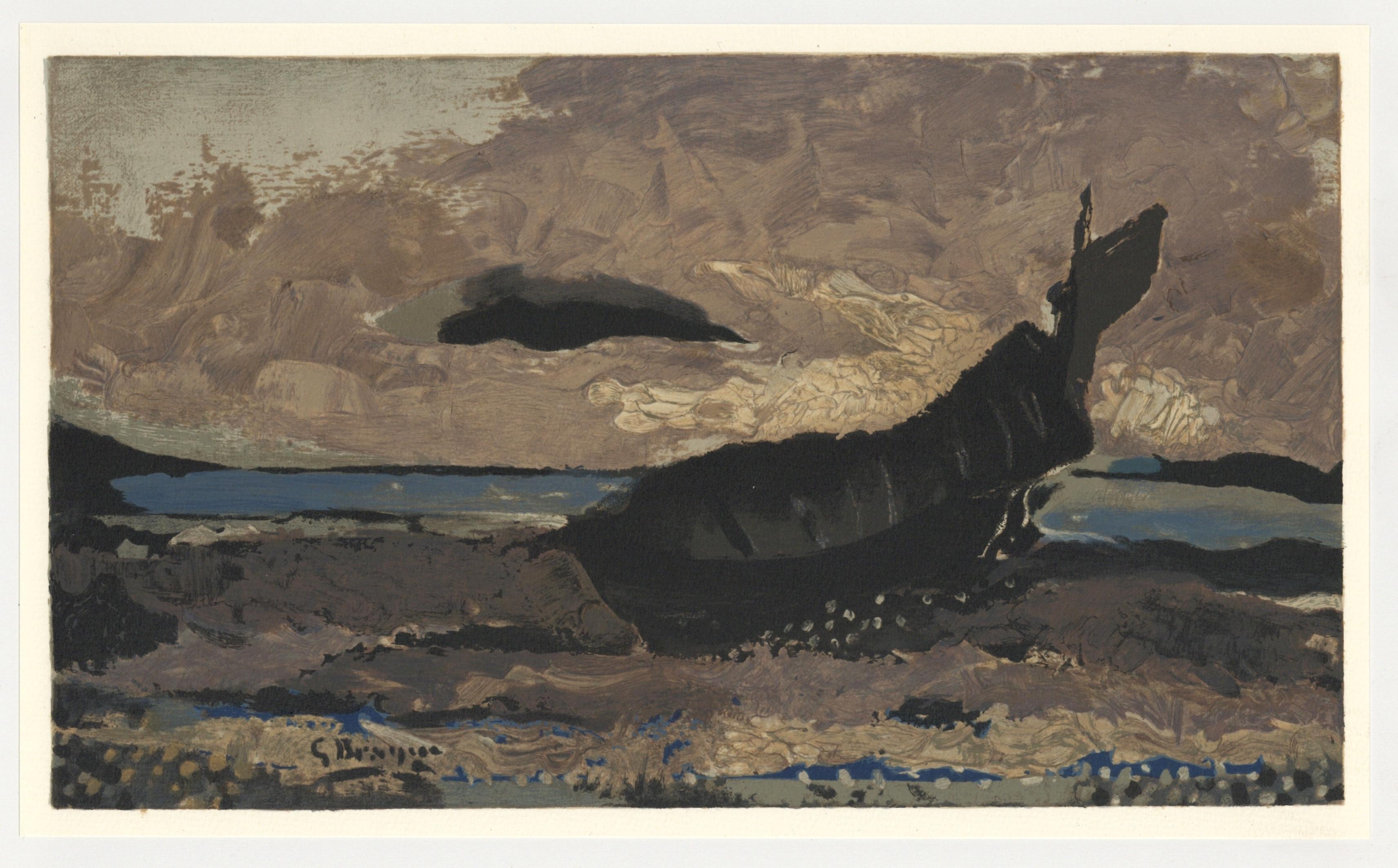 "La barque echouee" lithograph
