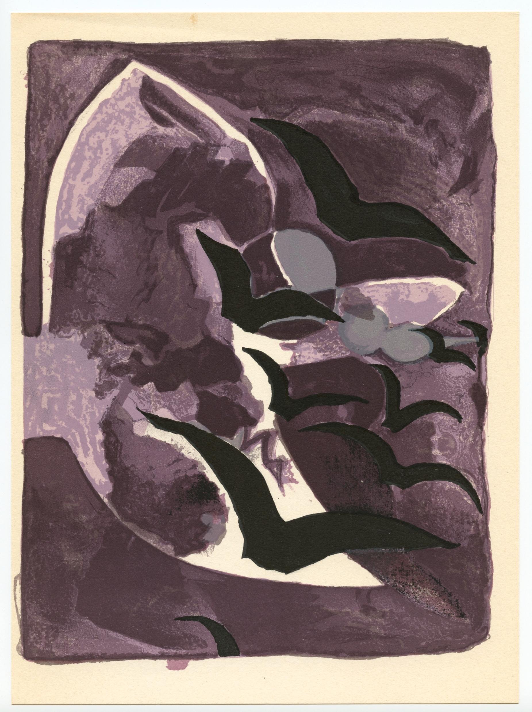 "Les oiseaux de nuit" lithograph - Print by (after) Georges Braque