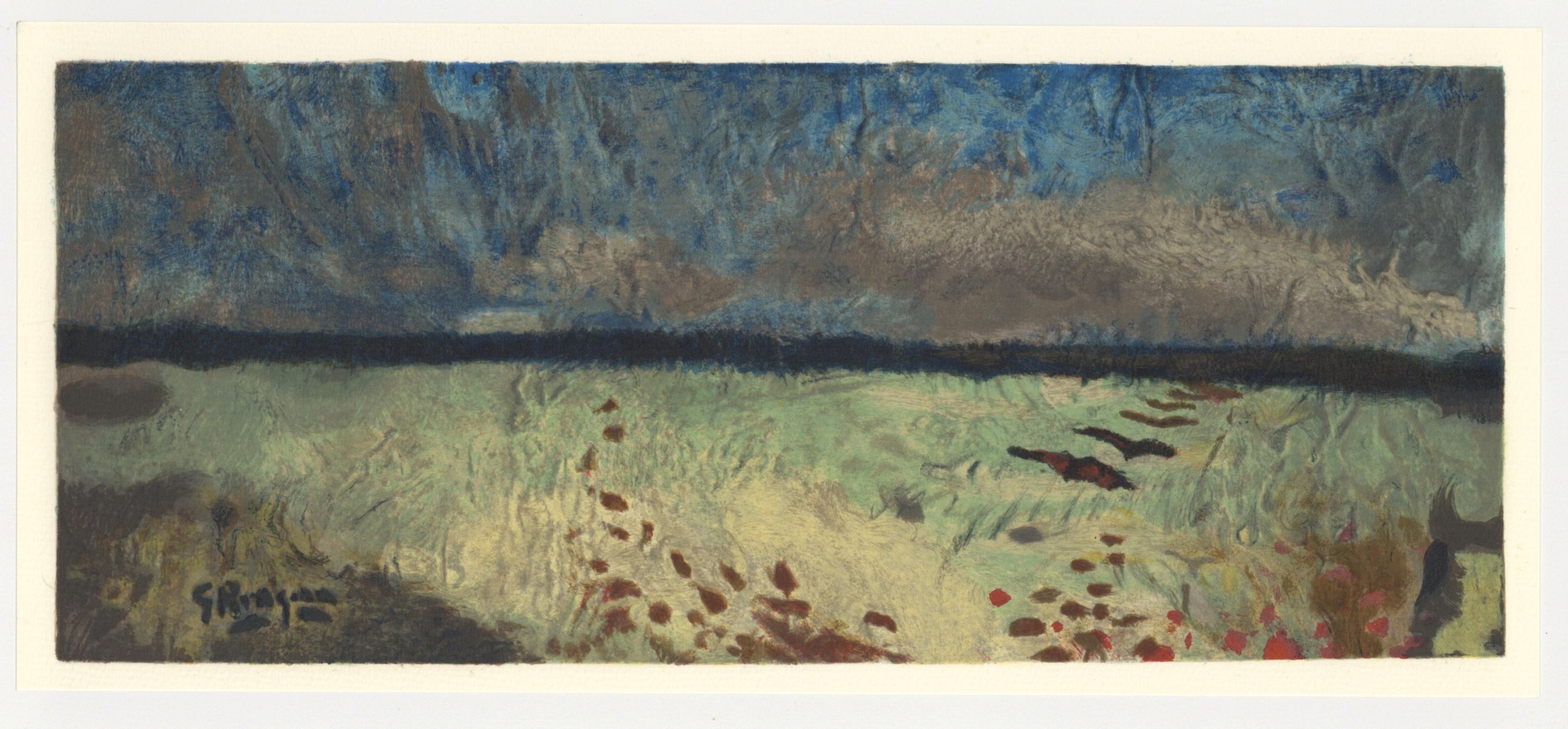 "Paysage aux coquelicots" lithograph - Print by (after) Georges Braque