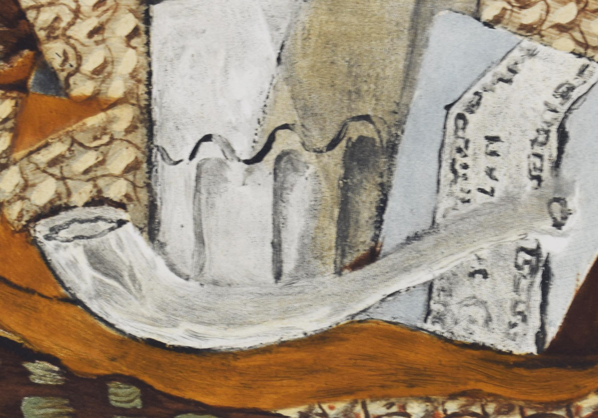 Nature morte au verre et à la pipe - Nature morte cubisme français - Noir Still-Life Print par (after) Georges Braque