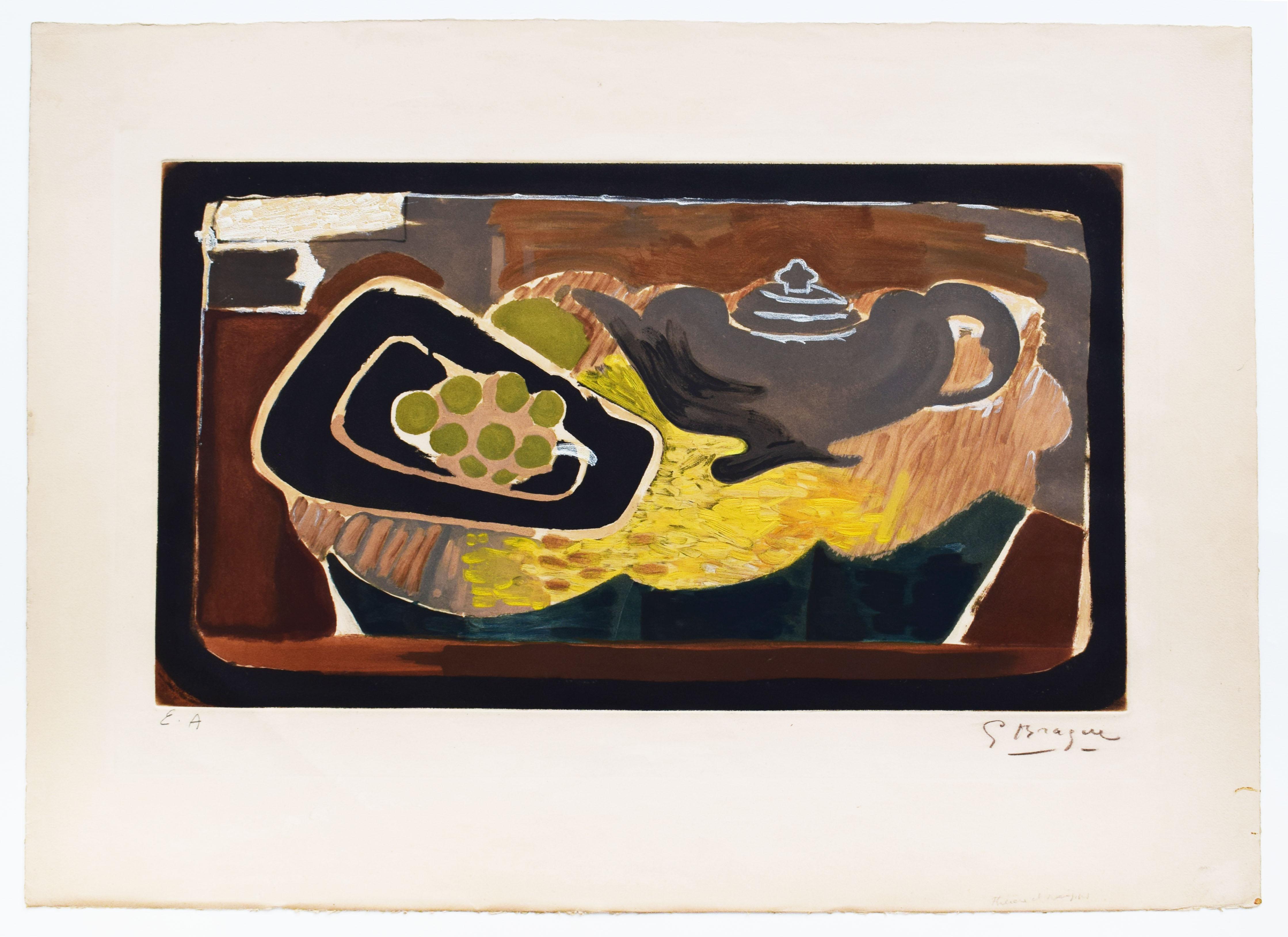 Teapot and Grapes - Still Life - Print by (after) Georges Braque