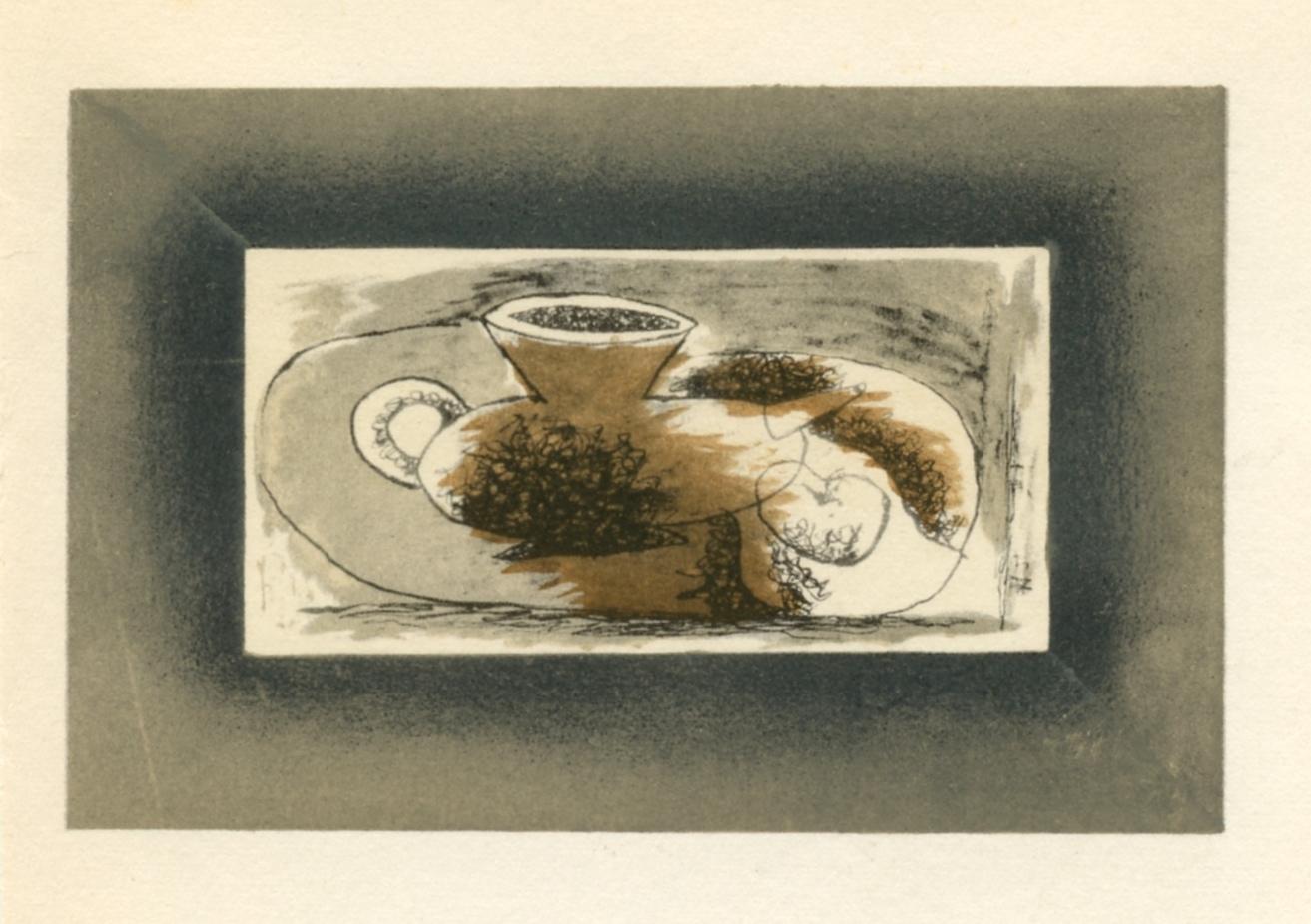 "Pochoir "Theiere sur fond gris - Print de (after) Georges Braque