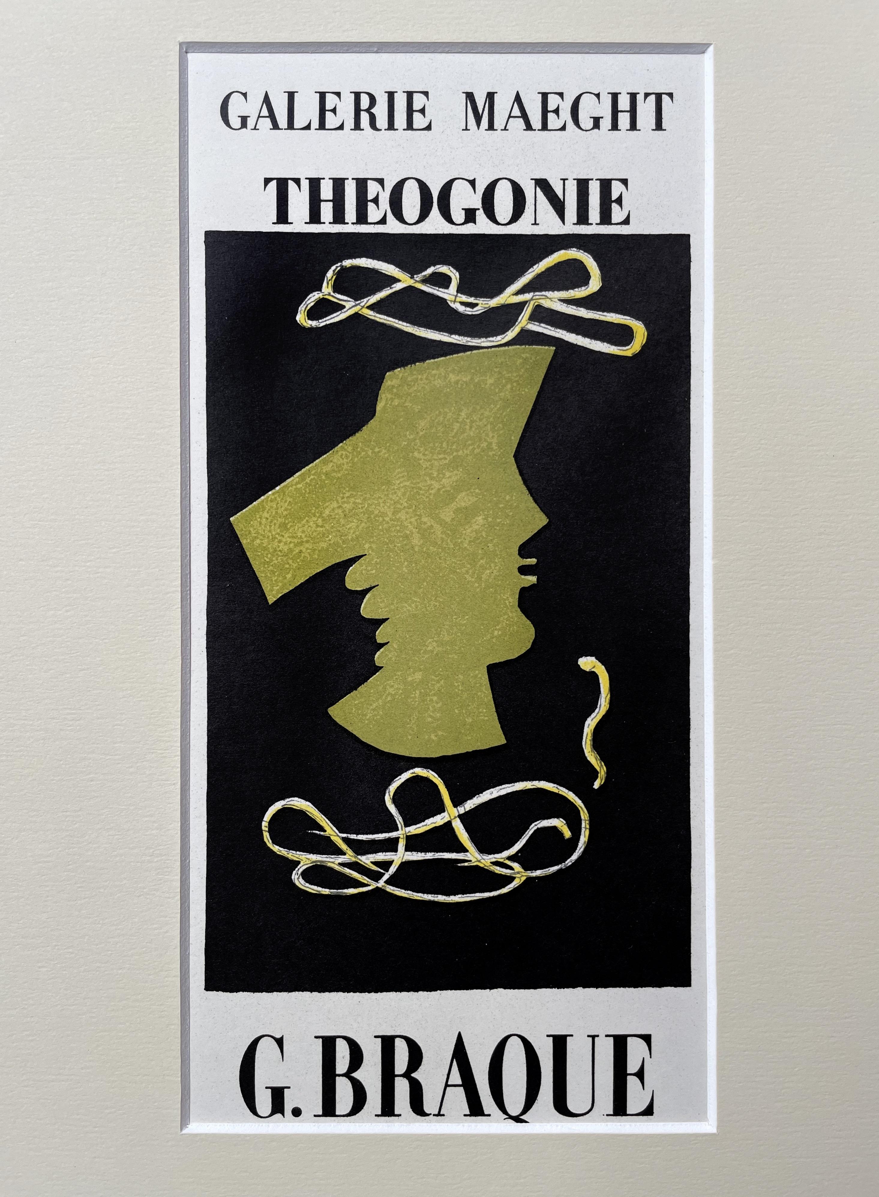 Affiche de l'exposition Theogonie par Georges Braque, lithographie moderniste de Mourlot, 1959 - Cubisme Print par (after) Georges Braque