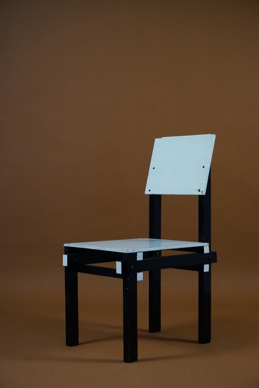 This is a great example of the Military chair designed by Gerrit Rietveld, this chair shows heavy patina which is what we love about this chair. We don't know when, where or who made it but we believe it is 1980s production. 

In 1923, Rietveld