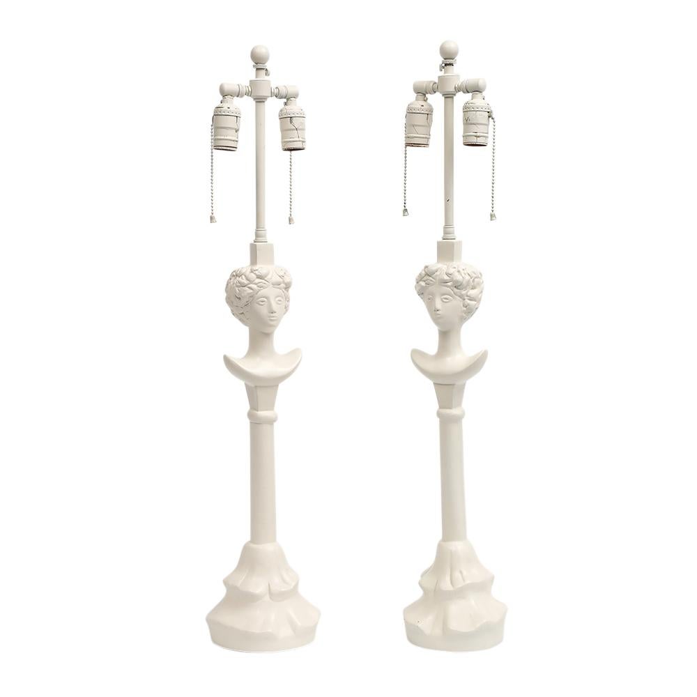 Sirmos 'Colette' Table Lamps, White Matte Resin, After Giacometti  In Good Condition For Sale In New York, NY