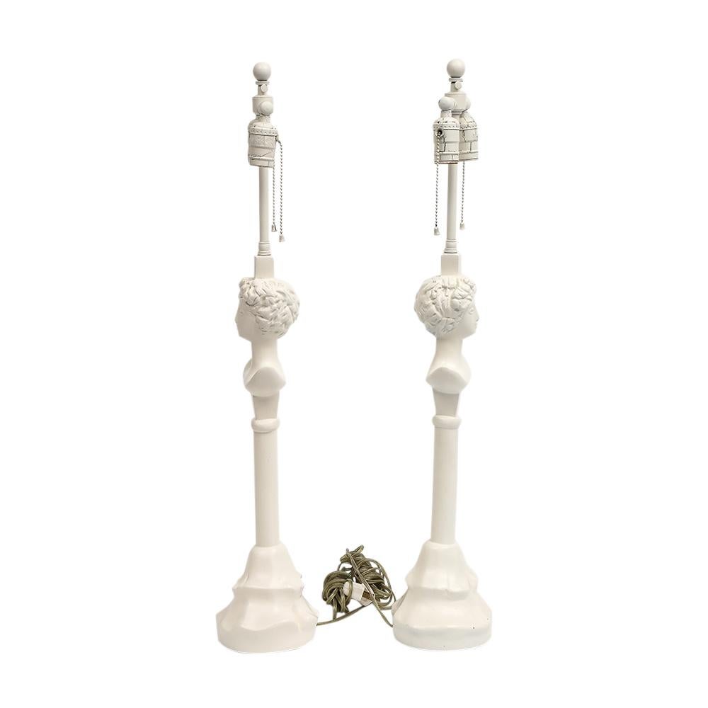 Late 20th Century Sirmos 'Colette' Table Lamps, White Matte Resin, After Giacometti  For Sale