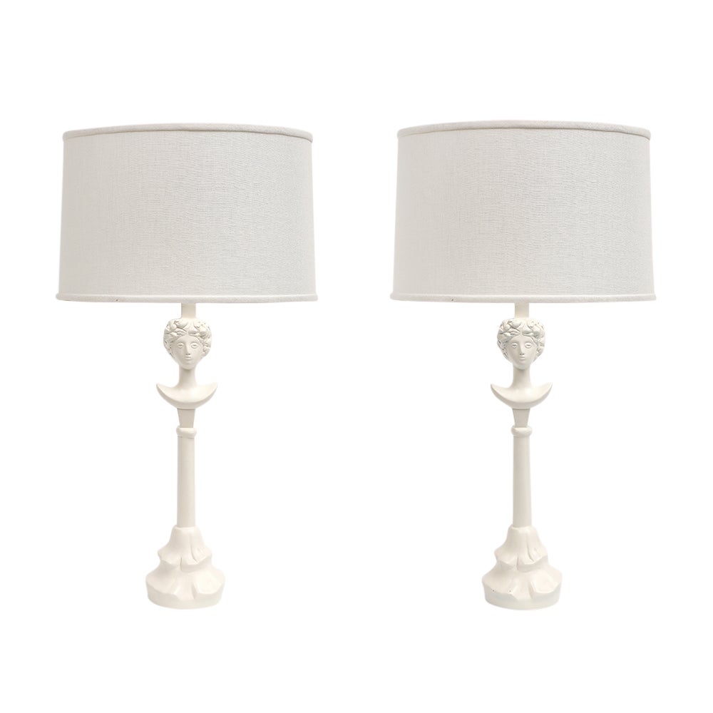 Sirmos 'Colette' Table Lamps, White Matte Resin, After Giacometti  For Sale