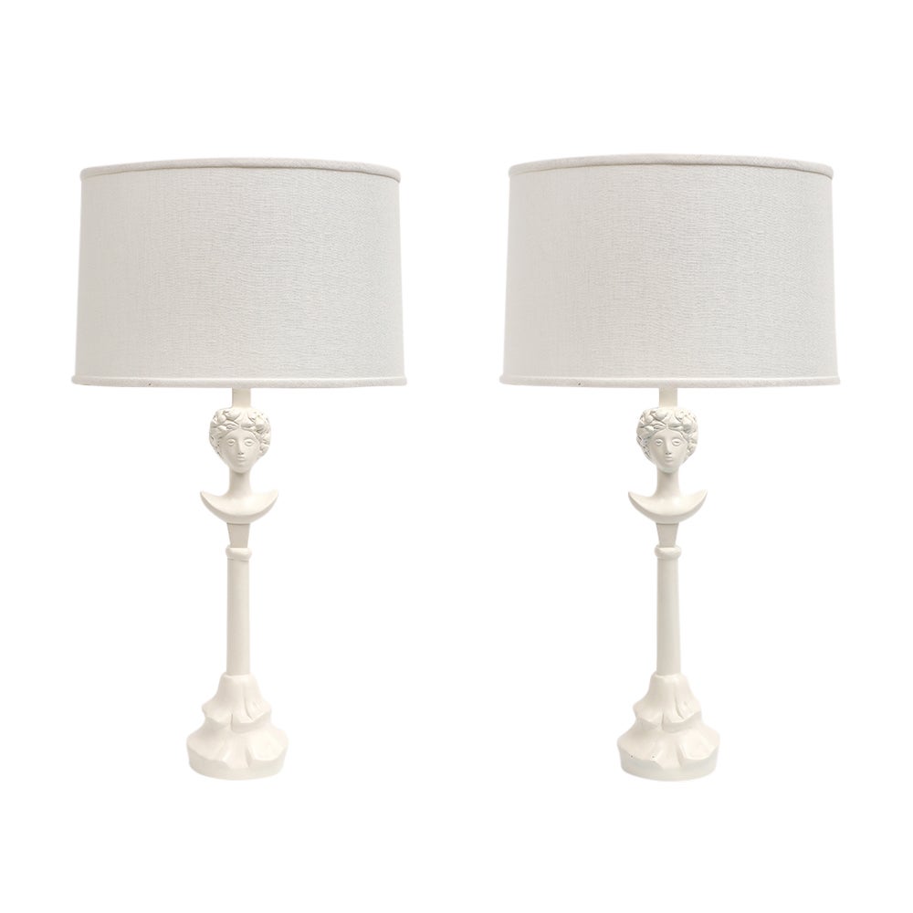 Sirmos 'Colette' Table Lamps, White Matte Resin, After Giacometti