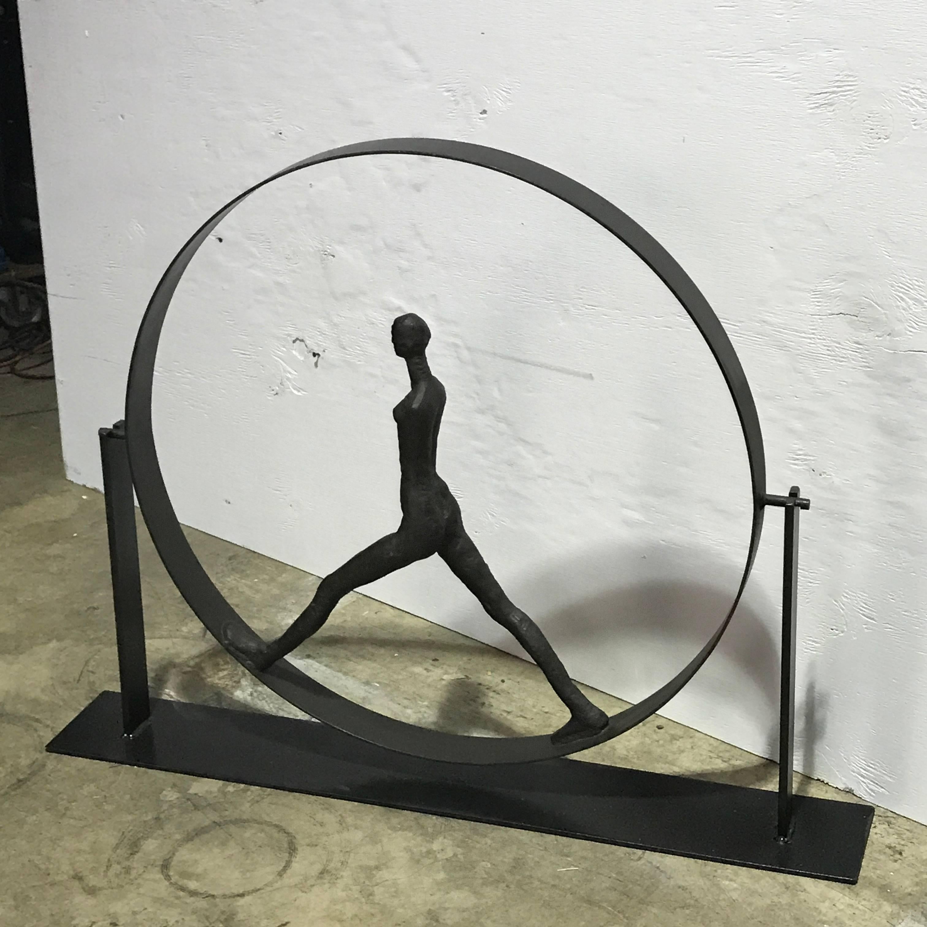 After Giacometti Walking Figure in Sphere In Excellent Condition In West Palm Beach, FL