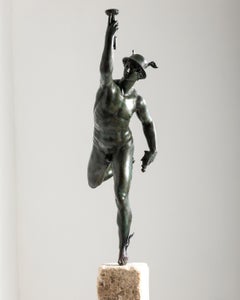 After Giambologna - Large Grand Tour Bronze of Mercury on Carved Stone Column